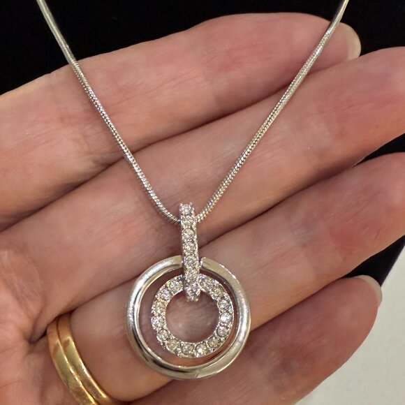Swarovski Silver Tone Double Circle Pendant Necklace - Picture 3 of 6